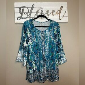 High Fifth - Women’s aqua / blue crochet detail flare sleeve top